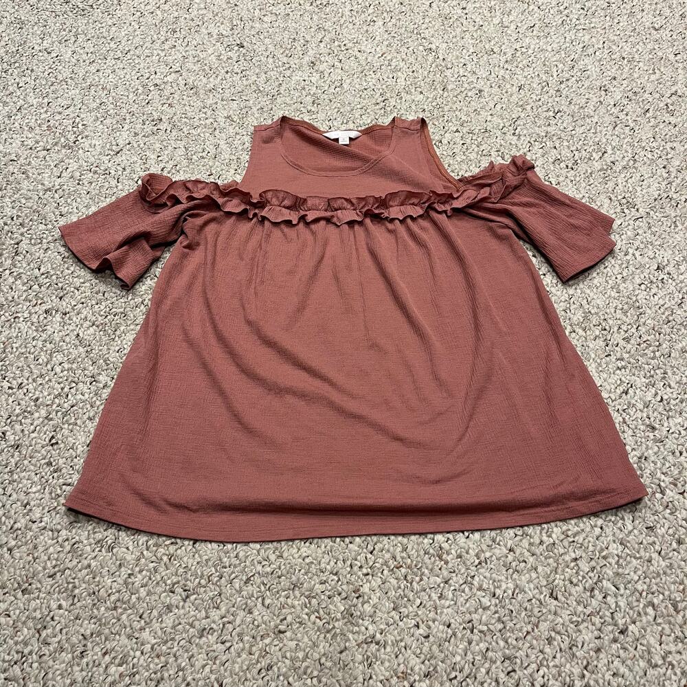 Lauren Conrad Cold Shoulder Pink Ruffle Top S Feminine Coquette Casual Preppy